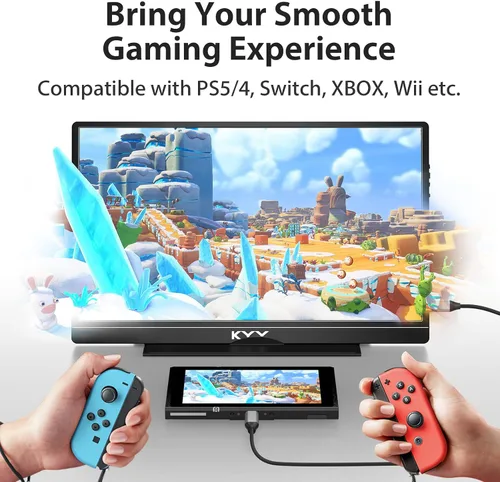 Vista 7 de KYY Monitor portátil de 15.6 pulgadas FHD 1080P USB-C HDMI con bolsa de cubierta inteligente y altavoces duales, pantalla externa de computadora