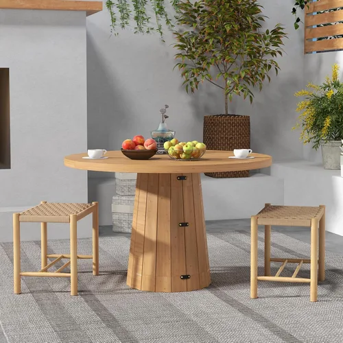 Vista 4 de Giantex Juego de 2 taburetes de madera, sillas bohemias sin espalda de 18 pulgadas de alto con patas de madera de goma, carga máxima de 330 libras