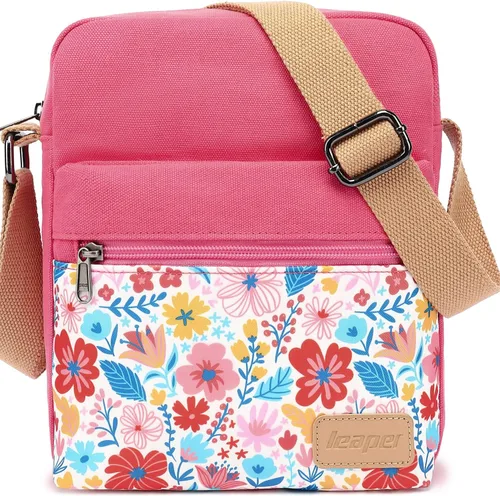 Vista 20 de Leaper - Juego de estuche y cartera bandolera de lona para niñas y mujeres A-verde azulado-r