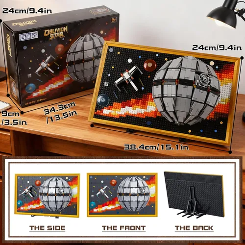 Vista 3 de SZRUIZITEC Kit de 1566 piezas de bloques de construcción de la Estrella de la Muerte, arte de pared (de gran tamaño e incompatible con Lego)