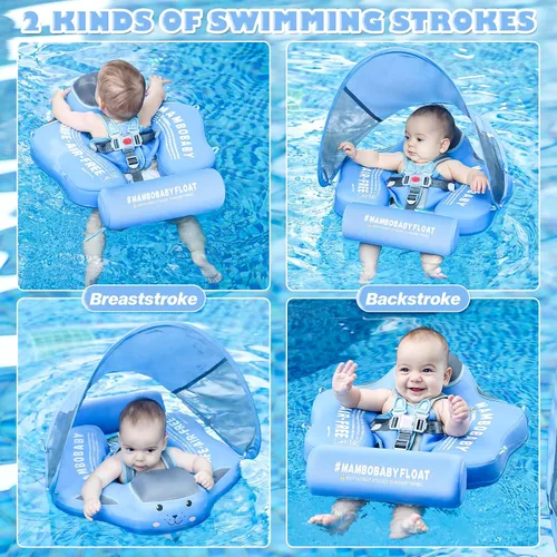 Vista 6 de Flotadores para bebé para piscina con dosel toldo de protección solar extraíble Mambobaby Float No Inflable Mejora Añadir cola Evitar Voltear