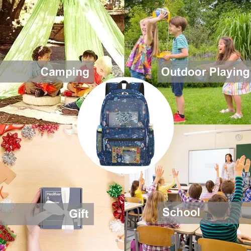 Vista 6 de CAMTOP Mochila de malla para niños y niñas, mochila transparente para preescolar, mochila casual para escuela, playa, viajes, deportes, Azul