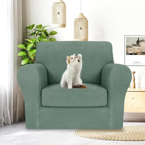 Vista 46 de MAXIJIN 2 piezas de fundas para silla con brazos, funda para silla de sofá para sala de estar, funda elástica para perros para una silla con 1 cojín