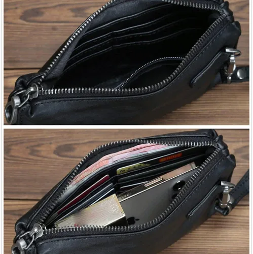 Vista 4 de PDGJG Bolso de mano de cuero suave para hombre bolso de mano largo de moda casual bolsa de teléfono de negocios color A tamaño 39 x 16 x 79in
