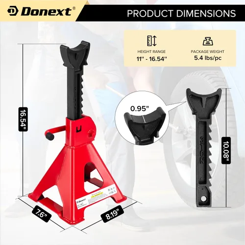 Vista 2 de Jack Stands 3 toneladas (6,500 lb) de acero de capacidad, 1 par de soportes de elevación rojos ajustables