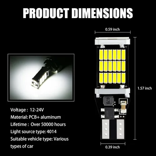 Vista 8 de Paquete de 4 Luces LED de Reversa, Bombillas de Luz de Reversa con Chipsets T15 4014 45SMD, Luces de Freno Parada Carga Reversa Canbus Libre