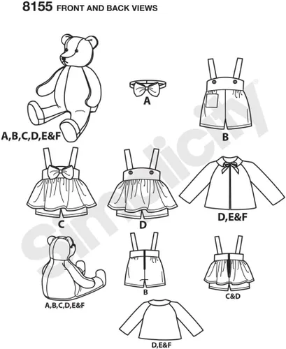 Vista 2 de Simplicity 8155 Haz tu propio oso de peluche con accesorios y patrón de costura de ropa, 6 piezas
