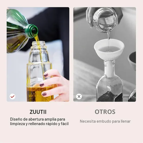Vista 5 de Dispensador de Aceite de Oliva Zuutii, Envase de Aceite sin Goteo para Cocina. Dispensador de Vinagre, Botella de Vidrio para Cocina, 500ML, Crema