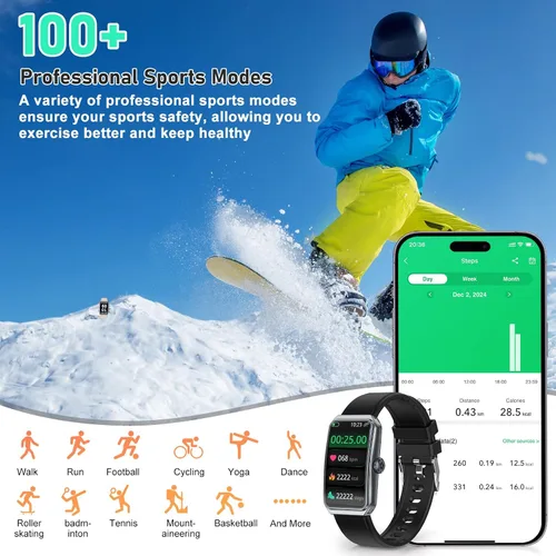 Vista 2 de Rastreador de actividad física con frecuencia cardíaca 24/7, oxígeno en sangre, rastreador de sueño, reloj de fitness impermeable, rastreador
