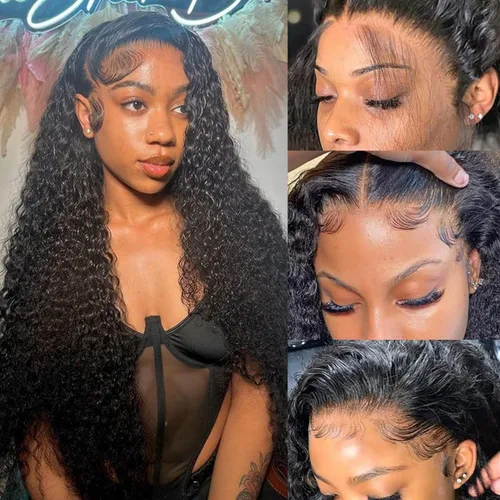 Vista 9 de Pelucas de cabello humano con encaje frontal de onda profunda 13x4 HD, malla frontal transparente, para mujeres, rizada, húmeda y ondulada, sin Onda
