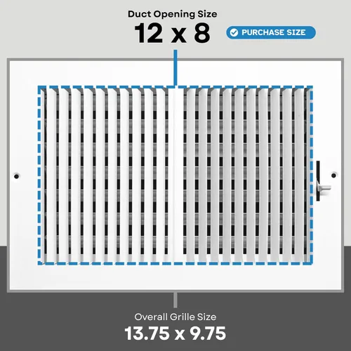 Vista 3 de Rejilla de suministro de aire vertical de 2 vías de 30,5 cm x 20 cm - Tapa de ventilación y difusor - Cara plana estampada - Blanco.