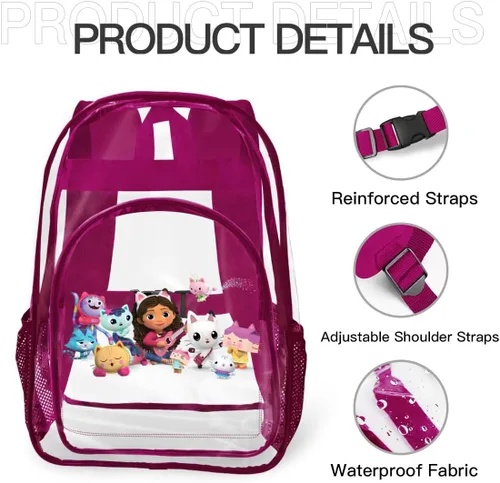 Vista 5 de Ceruyua Gabby's - Mochila transparente de PVC a la moda, bonita mochila transparente para eventos en estadios y viajes, 17 pulgadas, Rojo