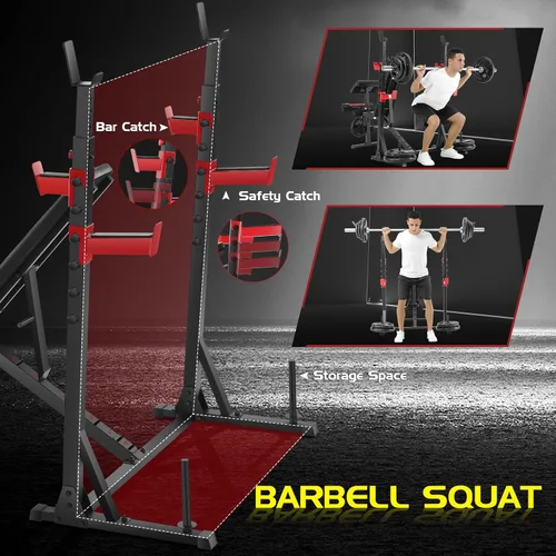 Vista 4 de OPPSDECOR 900LBS Weight Bench Set with Squat Rack Preacher Curl Weight Bench with Leg Extension Bench Press Set Workout Bench for Home Gym Full Body