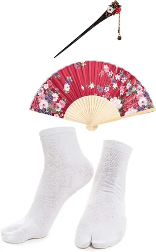 Vista 7 de Elibelle Juego de calcetines de seda plegables de seda para mujer, estilo kimono de anime japonés