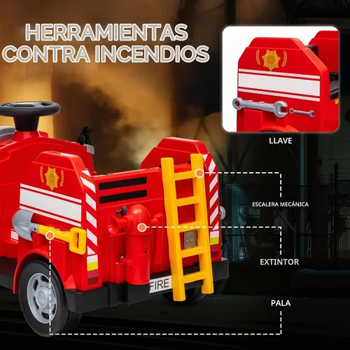 Vista 4 de Qaba - Camión de bomberos de 12 V, coche eléctrico a batería para niños, rojo