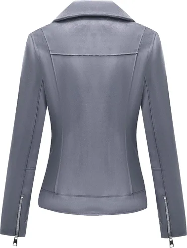 Vista 3 de Bellivera Chaqueta corta de piel sintética para mujer, con solapas, abrigo de gamuza para otoño, moda con microelástico