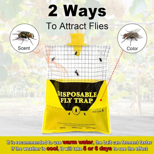 Vista 3 de Trampas para moscas al aire libre para patio, 6 bolsas grandes desechables, atrapamoscas de rancho