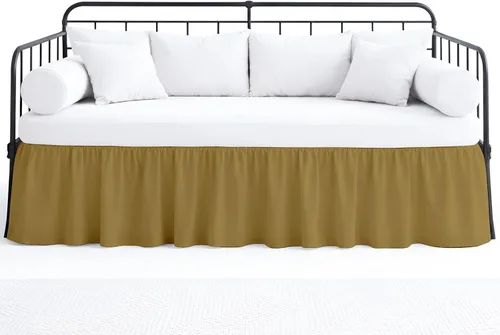 Vista 8 de Falda de cama con volantes con esquinas divididas para camas de día tres lados de cobertura, fácil ajuste, fabricada con microfibra cepillada
