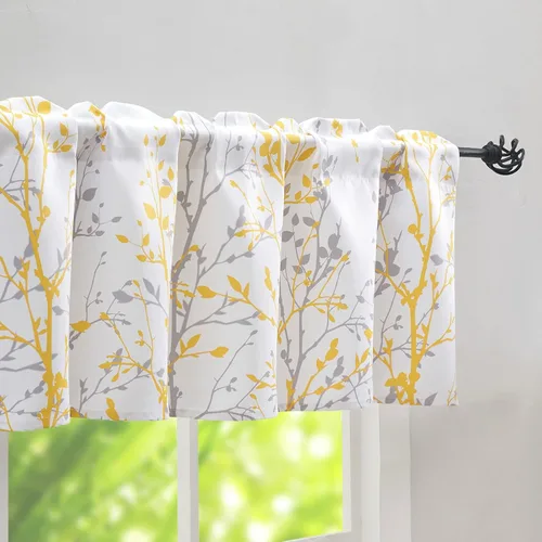 Vista 16 de Luvyohmee Cortina de cenefa estampada con ramas de árbol, cenefa de cocina de 18 pulgadas de largo, color negro, cenefas de ventana grises