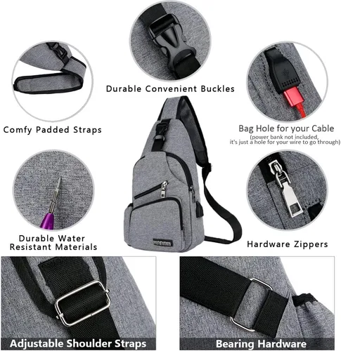 Vista 2 de Peicees Sling Bag for Men Women Shoulder Bag Daypack with Bottle Holder