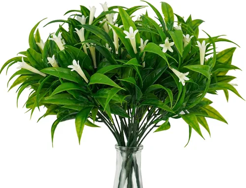 Vista 13 de Uieke 6 plantas artificiales para exteriores, resistentes a los rayos UV, flores falsas de gloria matutina con hierba naranja, flores tropicales