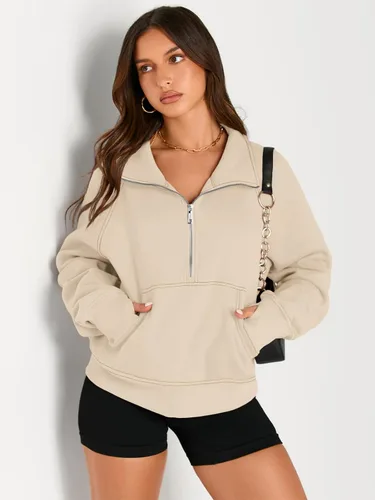 Vista 3 de AUTOMET Sudaderas con media cremallera para mujer, sudadera corta de vellón con cremallera de un cuarto, sudaderas con capucha para el otoño, a