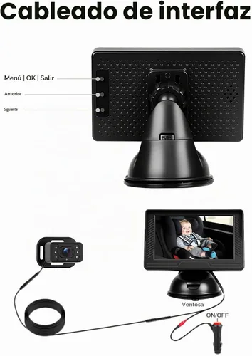 Vista 7 de VECHTEL Cámara de coche para bebé HD con orientación trasera para bebé con monitor de 4.3 pulgadas, visión nocturna IR, gran angular, fácil