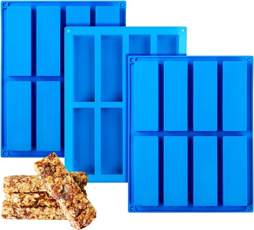 Vista 8 de Sidosir 3 moldes de silicona para barra de granola, moldes rectangulares de 8 cavidades para barra energética, moldes de silicona para hornear
