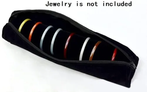 Vista 3 de Bolsa de viaje para reloj de pulsera, organizador de joyas, bolsa portátil de terciopelo negro y gris con inserto de rollo extraíble