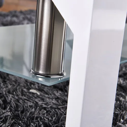 Vista 7 de Mesa de centro rectangular de cristal, mesa de centro lateral moderna blanca con estante inferior patas de metal, traje para sala de estar