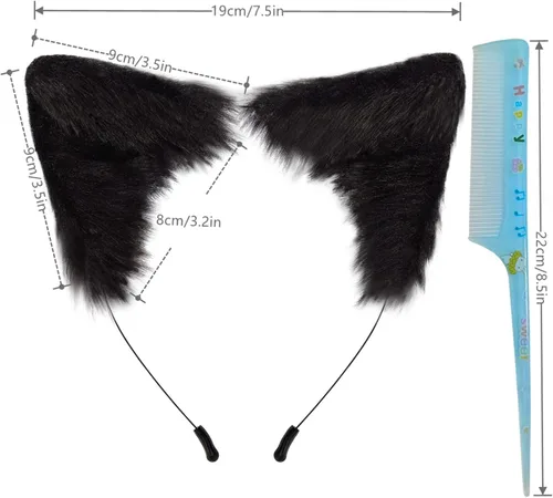 Vista 2 de Dolmtop Diadema hecha a mano con orejas de perro de gato, zorro, lobo, accesorios de disfraz para Halloween y Navidad