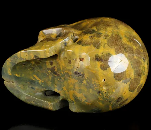 Vista 6 de Skullis Calavera de cristal de jaspe oceánico, escultura de arte fino de piedras preciosas talladas a mano, estatua de piedra curativa de Reiki.3208