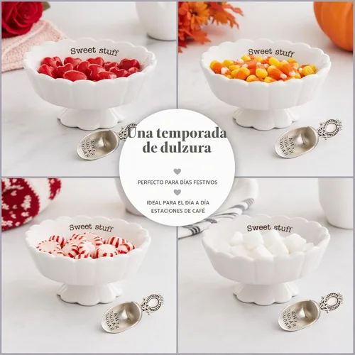 Vista 6 de Mud Pie 4881012S Plato para dulces "Sweet Stuff" con cuchara, blanco