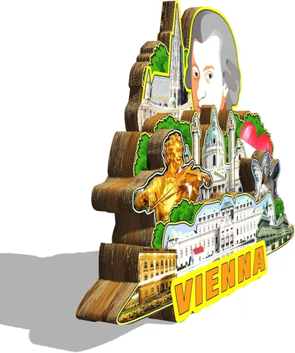Vista 2 de Austria Viena imán de nevera de madera 3D monumentos de viaje coleccionables recuerdos decoración hecha a mano