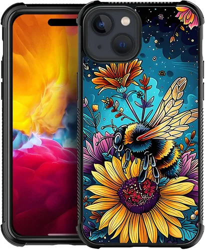Vista 22 de ZHEGAILIAN Funda compatible con iPhone 15, fundas de caballo de baile de cristal de colores, parte trasera de vidrio templado+funda protectora