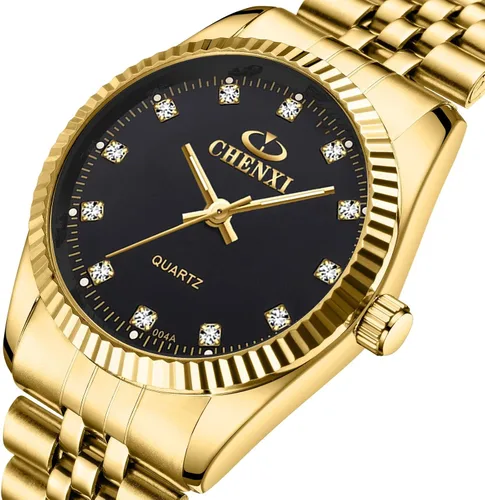 Vista 2 de DREAMING Q&P Fq-043 Clásico Oro Acero Inoxidable Masculino Femenino Cristales Cuarzo Relojes de Pulsera para Hombre Mujer Oro
