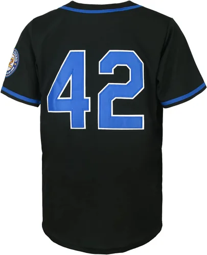 Vista 3 de Dabuliu Camiseta de béisbol retro Black Legend 42 para hombre, parches bordados, camisetas hipster hip hop cosidas