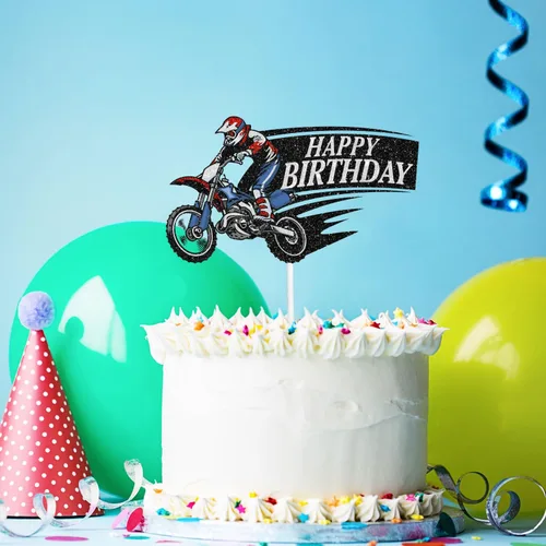 Vista 5 de Decoración para tartas de motocross con temática de automóvil para niños, decoración de salto de motocicleta, decoración de salto de motocicleta