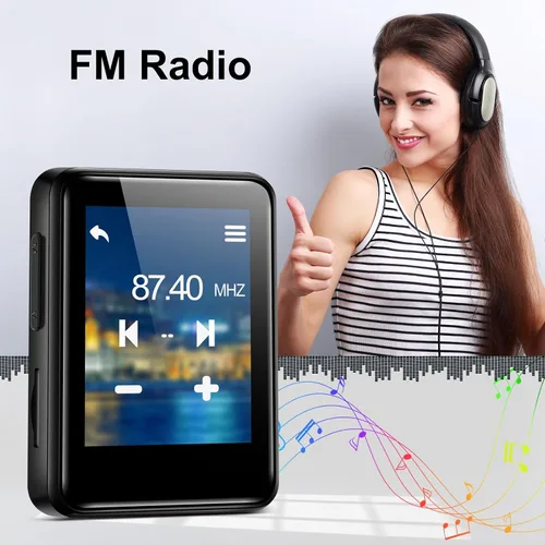 Vista 2 de Reproductor de música MP3 de 32 GB con Bluetooth, mini reproductor de música portátil con pantalla de 1.8 pulgadas, altavoces, radio FM, grabador
