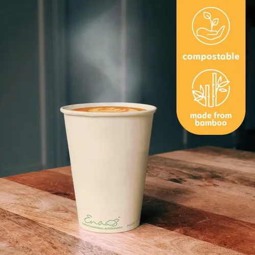 Vista 4 de Tazas de café desechables 100% compostables (paquete de 80 onzas) Vasos de papel hechos de bambú, ecológicos, biodegradables de alta calidad