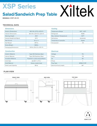 Vista 9 de Refrigerador de mesa para preparar sándwiches y ensaladas de 48" con dos puertas y 12 recipientes incluidos