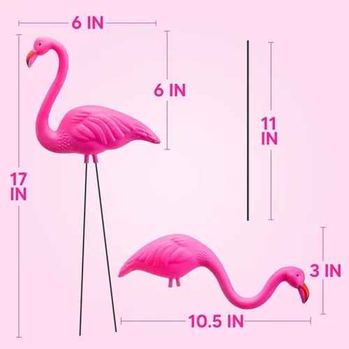 Vista 3 de JOYIN Juego de 2 pequeñas estacas de adorno de flamenco rosa para patio, mini estatua de flamenco de plástico con patas de metal para aceras