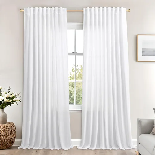 Vista 14 de Mrs.Naturall Cortinas negras de 45 pulgadas de largo, cortinas cortas de lino transparente para privacidad para cocina, dormitorio, ventanas