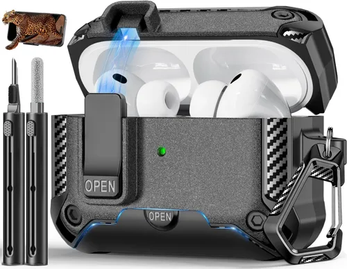 Vista 51 de Funda para AirPods Pro de 2 generación con soporte para teléfono, diseño de interruptor automático de protección completa contra caídas con kit