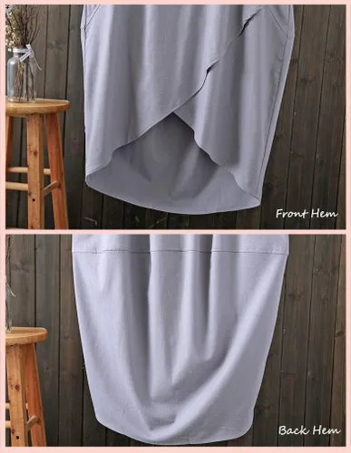 Vista 4 de Tebreux Vestido midi de lino para mujer, de gran tamaño, manga corta, holgado, con bolsillos