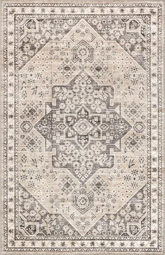 Vista 5 de nuLOOM Eira - Alfombra lavable con medallón gris topo, 4 x 6 pies