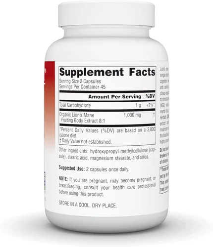 Vista 4 de Planetary Herbals Melena de León, para la memoria, la concentración y el estado de ánimo*, 1,000 mg - 90 cápsulas veganas
