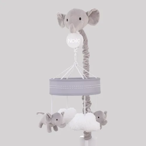 Vista 2 de NoJo Peluche elefante gris y blanco Nubes hinchadas Móvil musical