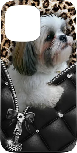 Vista 23 de Funda Shih Tzu con cremallera para iPhone 16 I Love Shih Tzu Dogs Leopard Hippie Leather