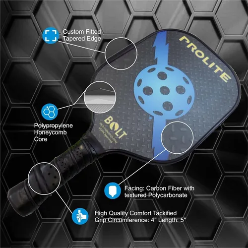 Vista 5 de Prolite Pala de pickleball Bolt - Peso ligero - Potente - Revestimiento de fibra de carbono para una colocación superior de la pelota - Núcleo